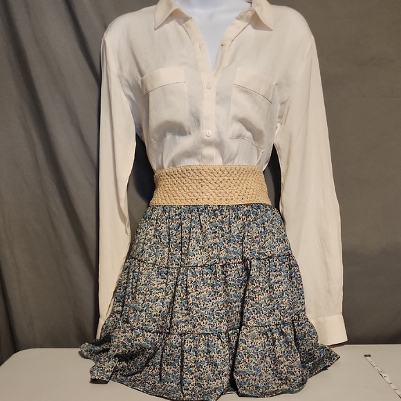 Bella D. Dresses & Skirts - Bella D Blue and Cream Smocked Bubble Mini Skirt